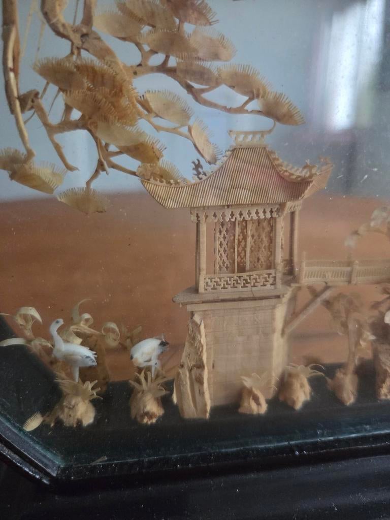 Schitterend Chinees kurkenhouten diorama uit de jaren 60, Antiek en Kunst, Ophalen of Verzenden