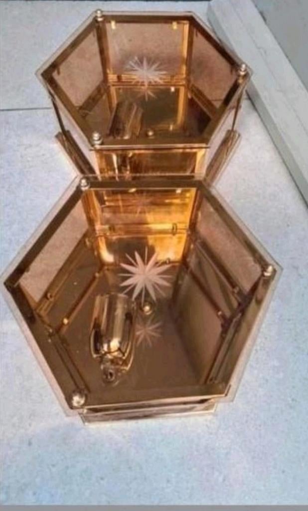 vintage Goudkleurige lampjes,met geslepen glas, Antiek en Kunst, Antiek | Verlichting, Ophalen of Verzenden