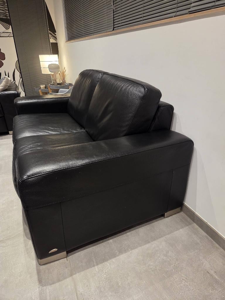 Salon cuir noir Italsofa 2+3, Quatre personnes ou plus, Banc droit, Comme neuf, Enlèvement