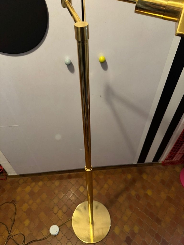 Lampadaire ajustable vintage authentique en laiton, Enlèvement, Comme neuf, Métal, 150 à 200 cm