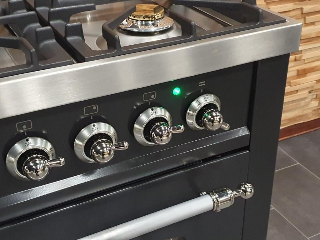 🔥Luxe Boretti Fornuis 90cm antraciet + rvs 6 pit 300° oven, Elektronische apparatuur, Fornuizen, Ophalen, 60 cm of meer, Zo goed als nieuw