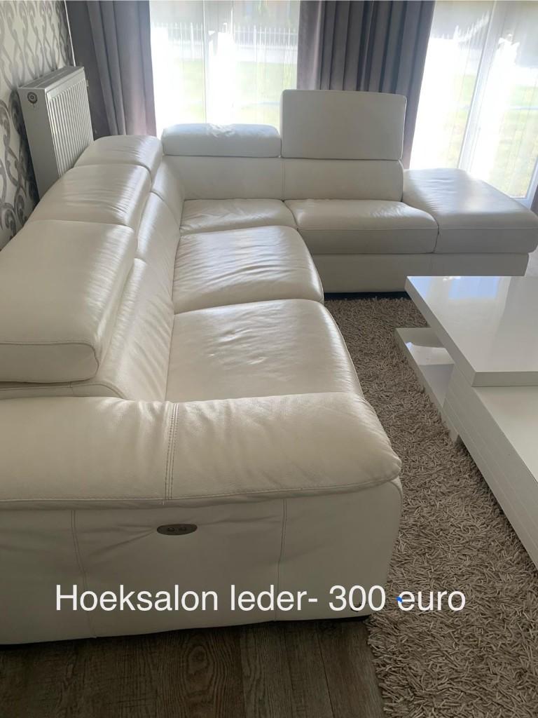 lederen witte salon, Huis en Inrichting, Ophalen, Gebruikt, Leer, Modern