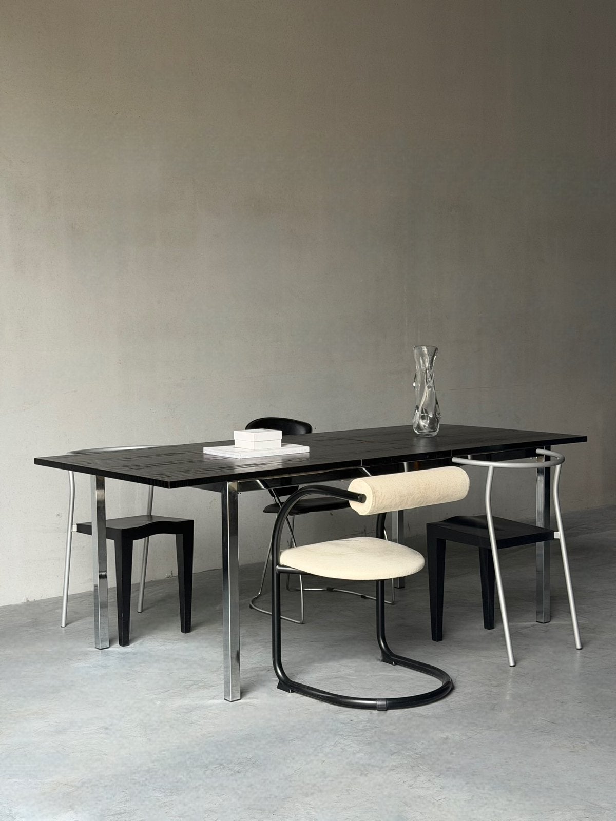 Vintage uitschuifbare eettafel, jaren 80 - houten + chroom, Maison & Meubles, Tables | Tables à manger, Comme neuf, Enlèvement