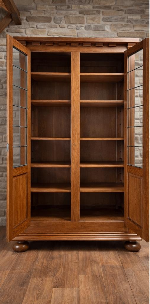 Massief eiken bibliotheekkast - Boekenkast - Kast, Huis en Inrichting, Kasten | Boekenkasten, Ophalen, Glas, 100 tot 150 cm, Zie foto's