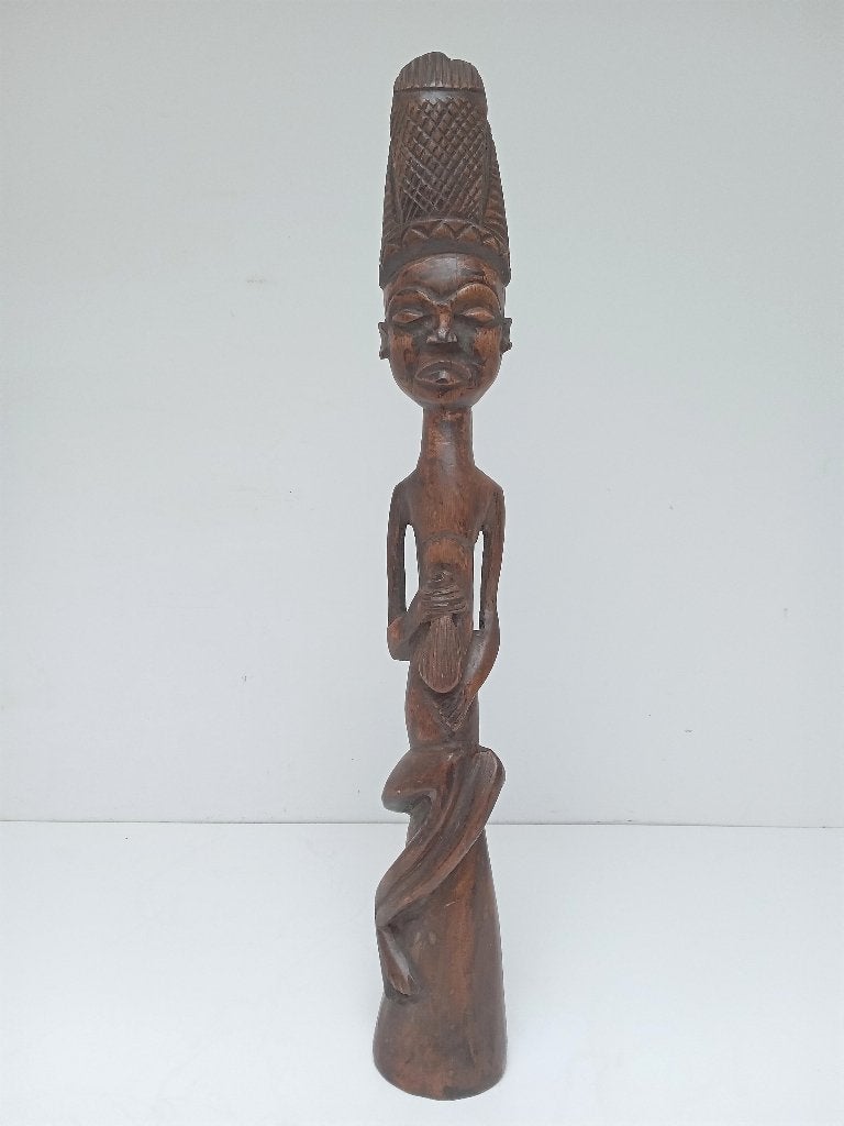Statue africaine, Hout, Bruin, 46 cm, Handgemaakt