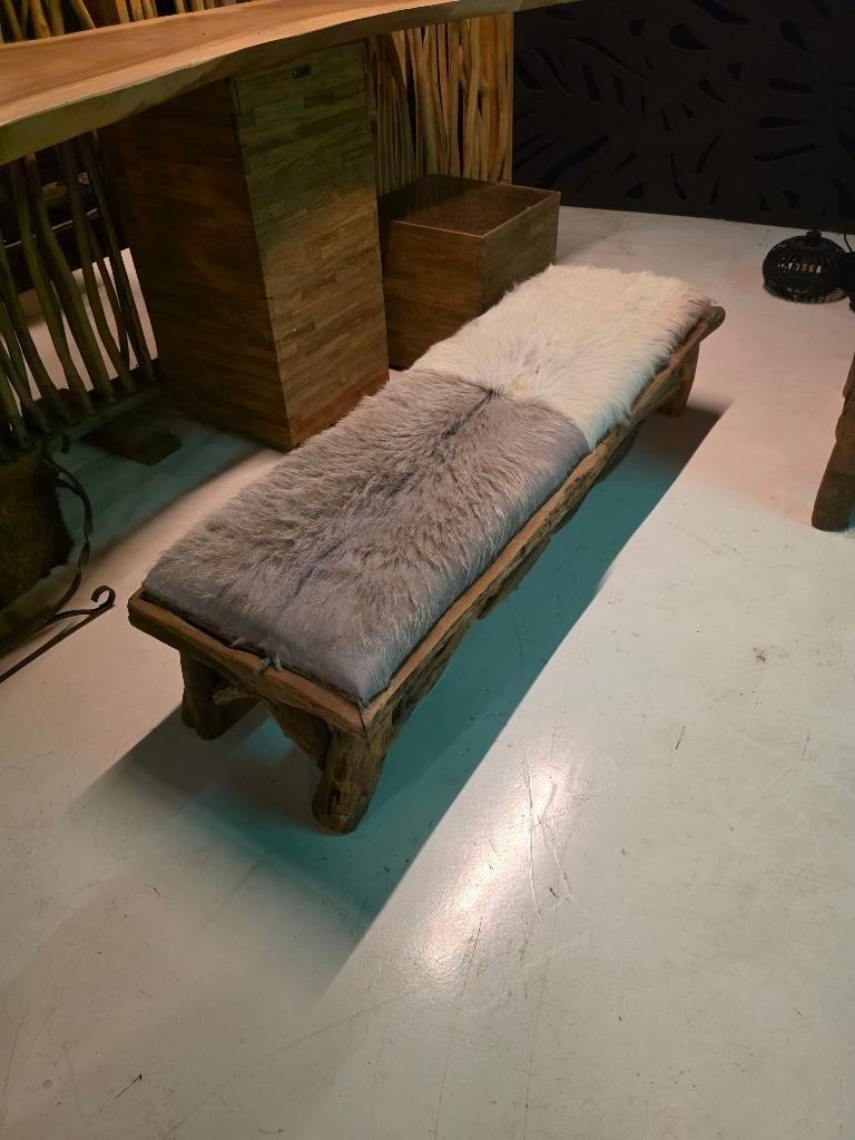 Recycled teak/geit banken, Boho, Comme neuf, Enlèvement, Multicolore