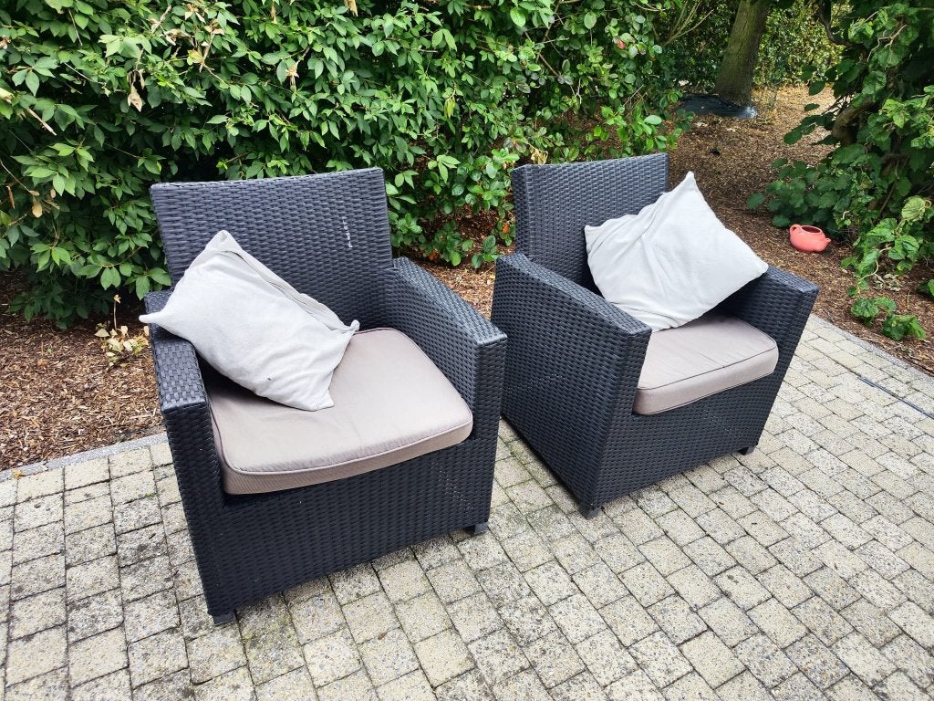 Set van 2 zwarte rotan loungestoelen, Tuin en Terras, Ophalen, Gebruikt, Rotan