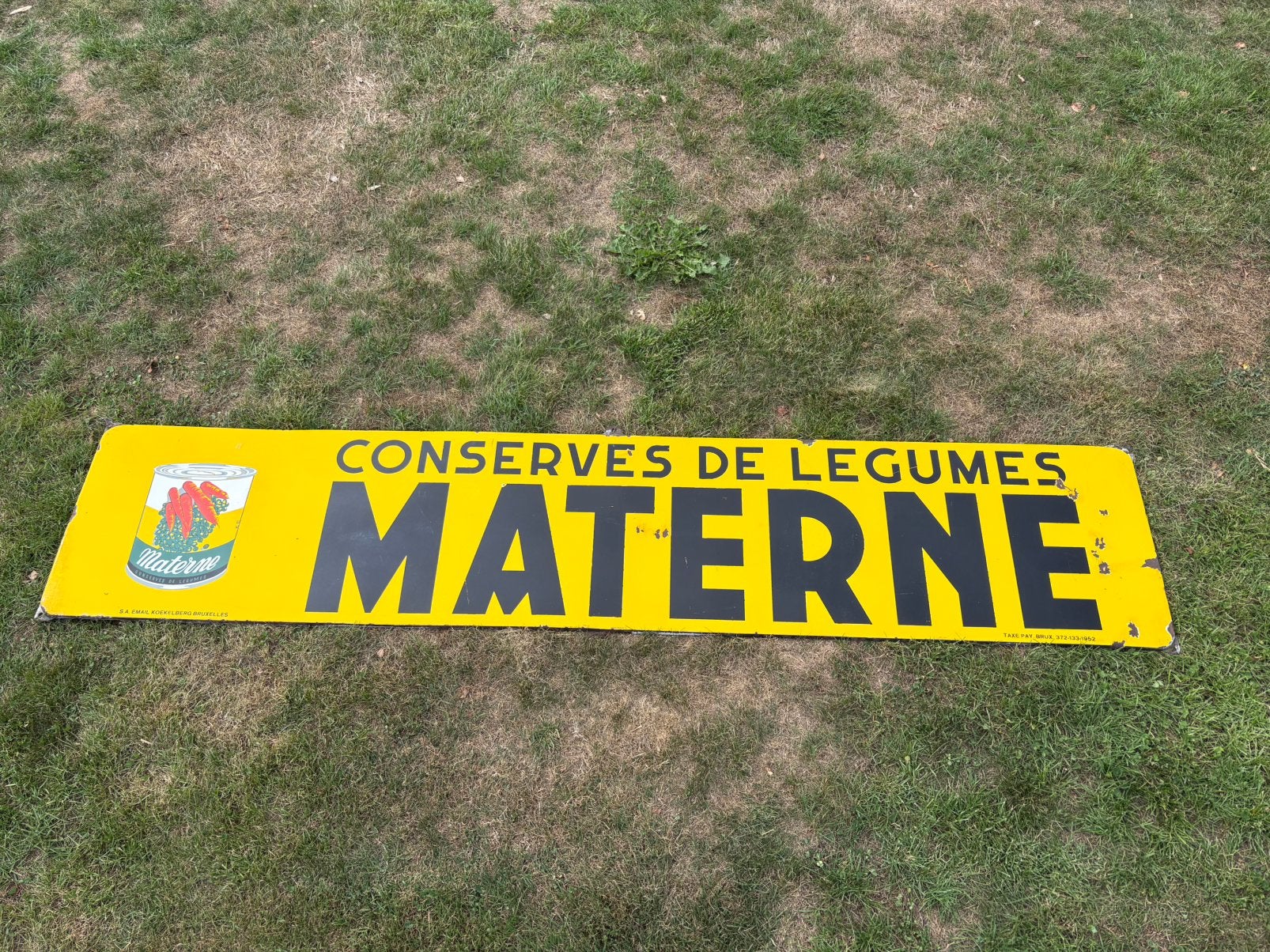 Plaque émaillée Materne conserves de légumes 1952, Enlèvement, Utilisé, Panneau publicitaire