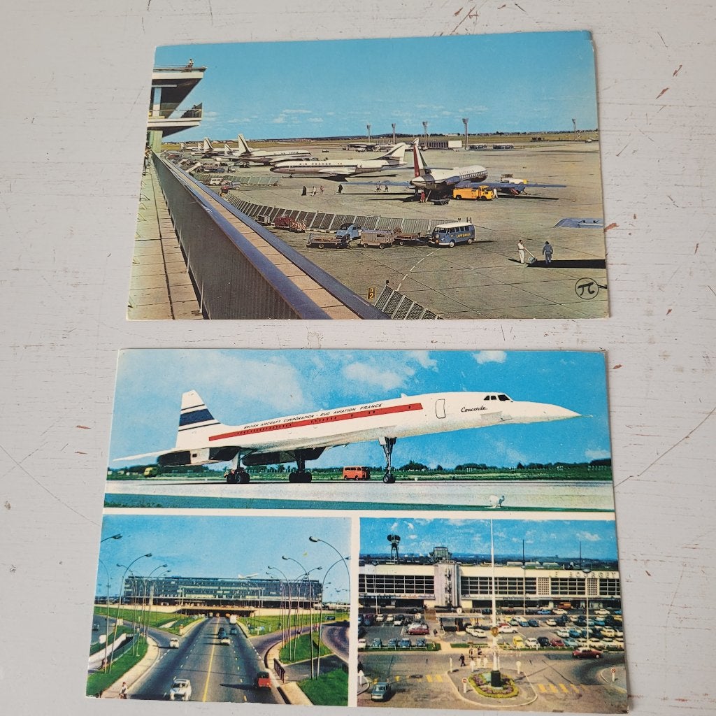 2  ansichtkaarten van Paris-Orly Concorde Airport (70), Verzenden, 1960 tot 1980, Ongelopen, Frankrijk