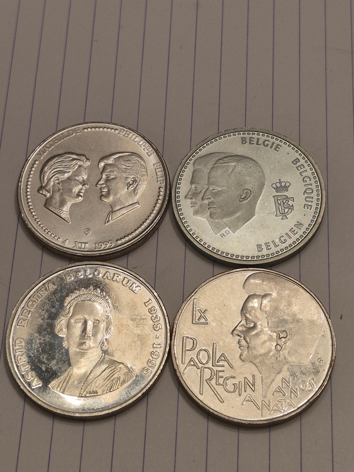 Vier zilver stukken van 250 frank van het koningshuis, Ophalen of Verzenden, Zilver, Setje, Zilver