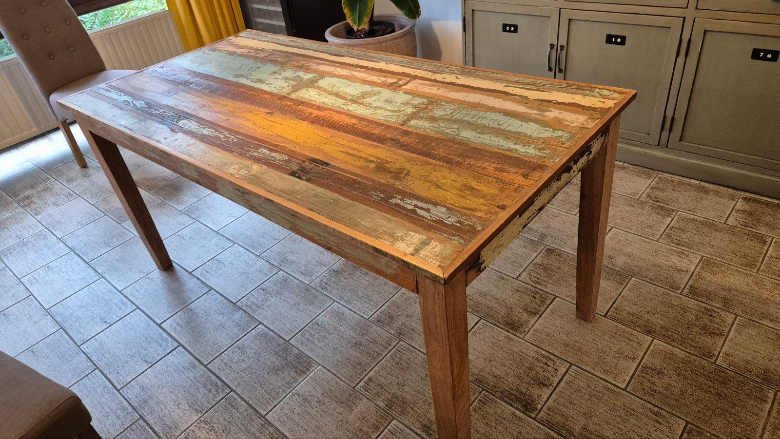 Table à manger "bois de Calanques" + 4 chaises, 150 à 200 cm, Cinq personnes ou plus, Enlèvement, 50 à 100 cm