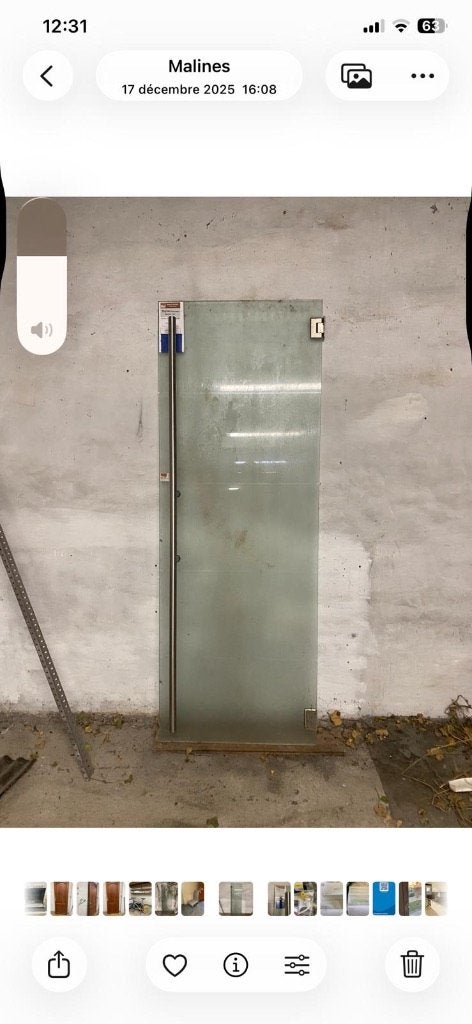 Porte vitrée intérieure, Verre, Enlèvement, Moins de 80 cm, 200 à 215 cm