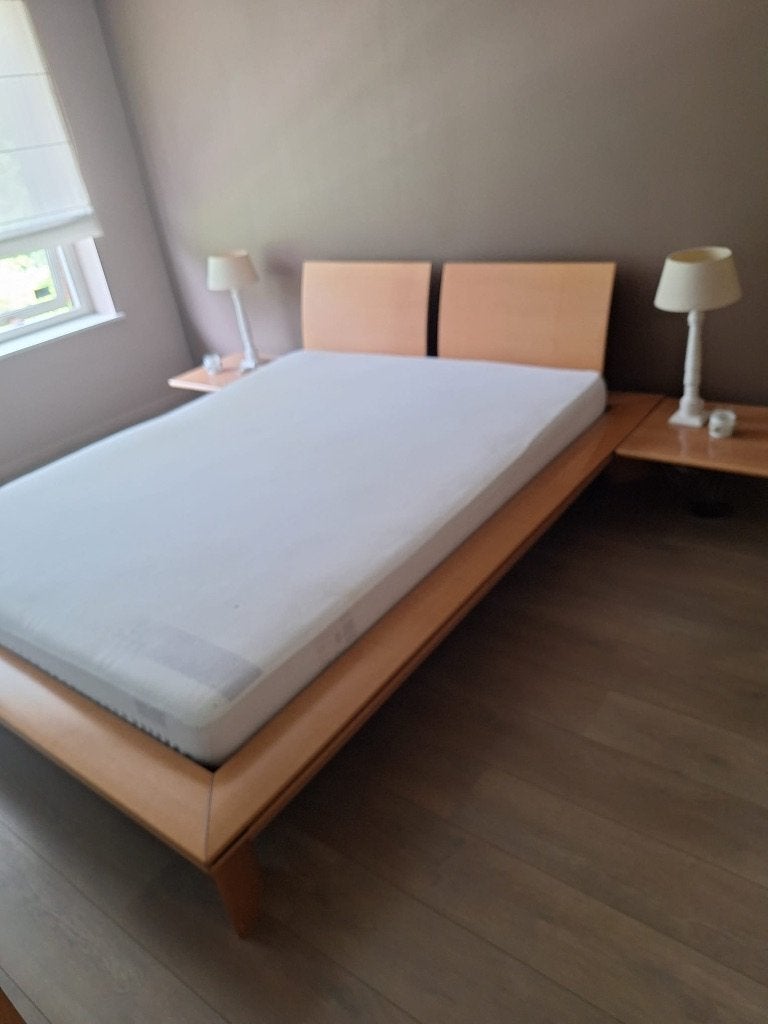 lit double, Maison & Meubles, Beige, Comme neuf, Enlèvement, 200 cm