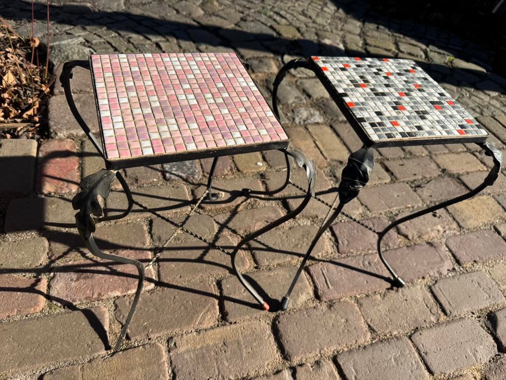 Set van 2 mozaïeken bijzettafel, Tuin en Terras, Ophalen, Zo goed als nieuw, Bijzettafel