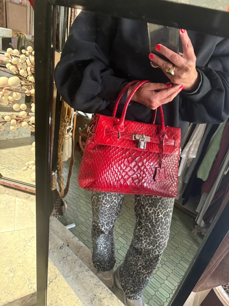 Lederen handtas croco print, Handtassen en Accessoires, Tassen | Damestassen, Zo goed als nieuw, Handtas, Ophalen of Verzenden