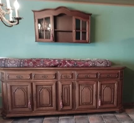 Meuble bahut en chêne. 5 portes + 5 tiroirs + vitrine, Antiquités & Art, Enlèvement