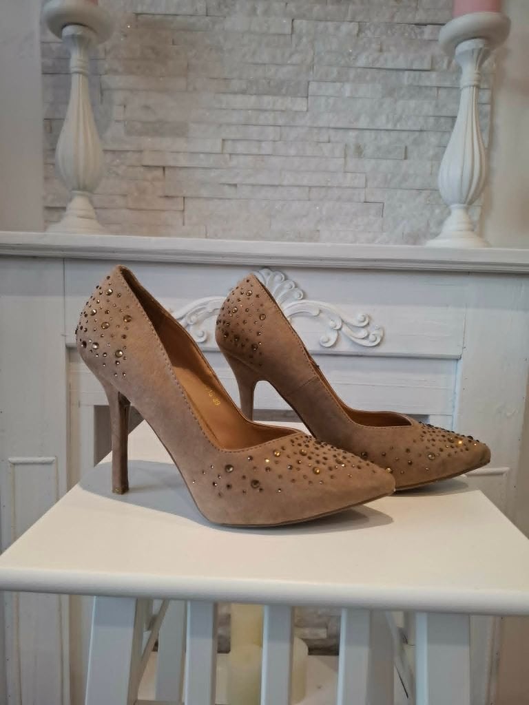 Chaussures Escarpins Stiletto T 39 Beige Camel Strass, Enlèvement ou Envoi, Beige, Escarpins, Comme neuf