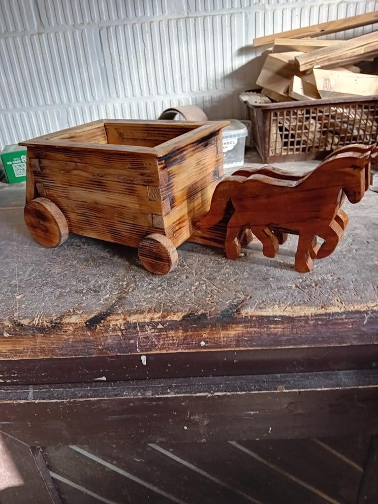 kar met 2 paarden, Tuin en Terras, Ophalen, Nieuw, Hout
