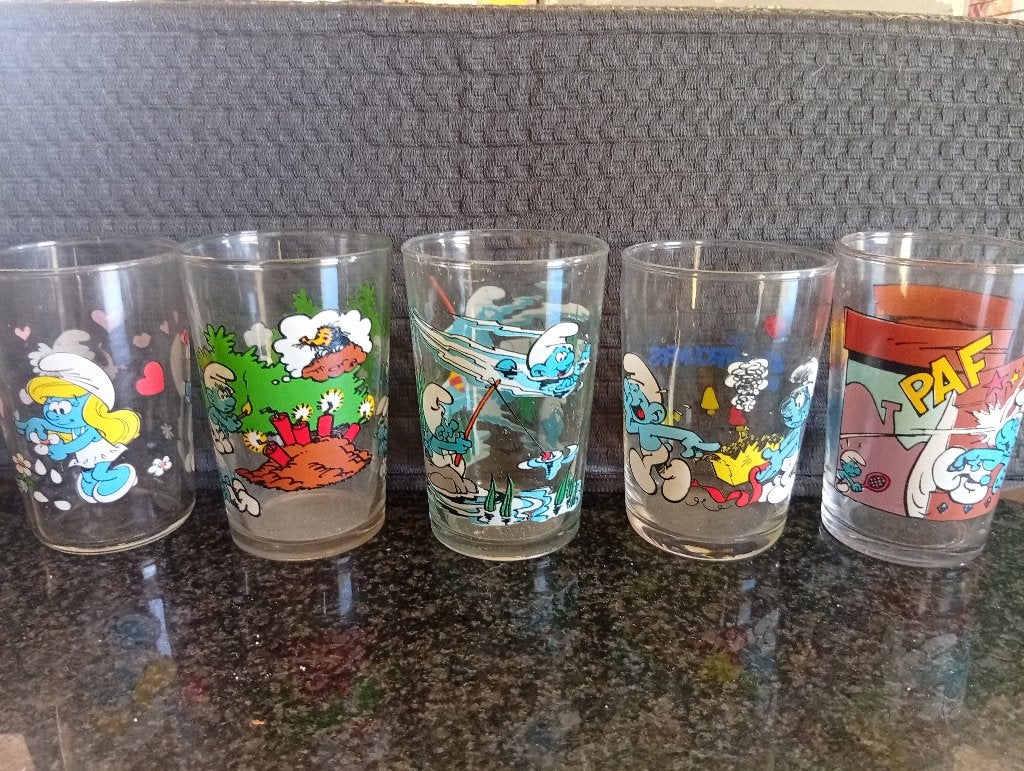 5 verres schtroumpfs (Vente à la pièce ou en lot)., Collections, Schtroumpfs, Enlèvement ou Envoi, Neuf, Différents Schtroumpfs