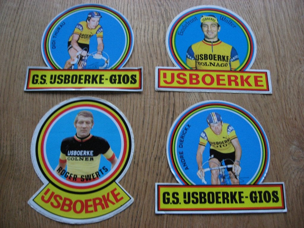 Vintage Stickers Wielerploeg GS ijsboerke Gios Wielrenners, Collections, Enlèvement, Neuf, Sport