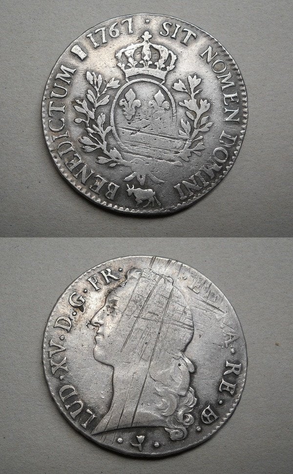 Ecu "au bandeau" de 1767 à l'effigie de Louis XV, Enlèvement, France
