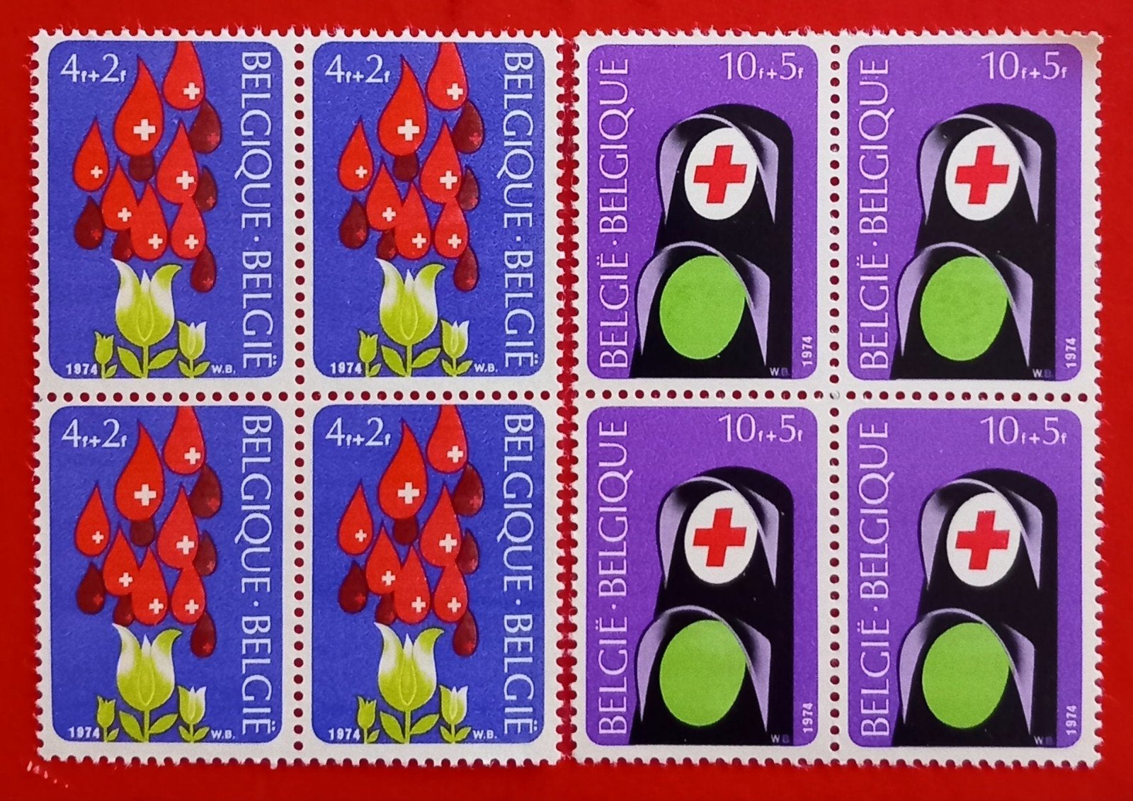 1974 Rode Kruis MNH ** - COTB 1705/06 blokken van 4, Verzenden, Orginele gom, Postfris, Postfris