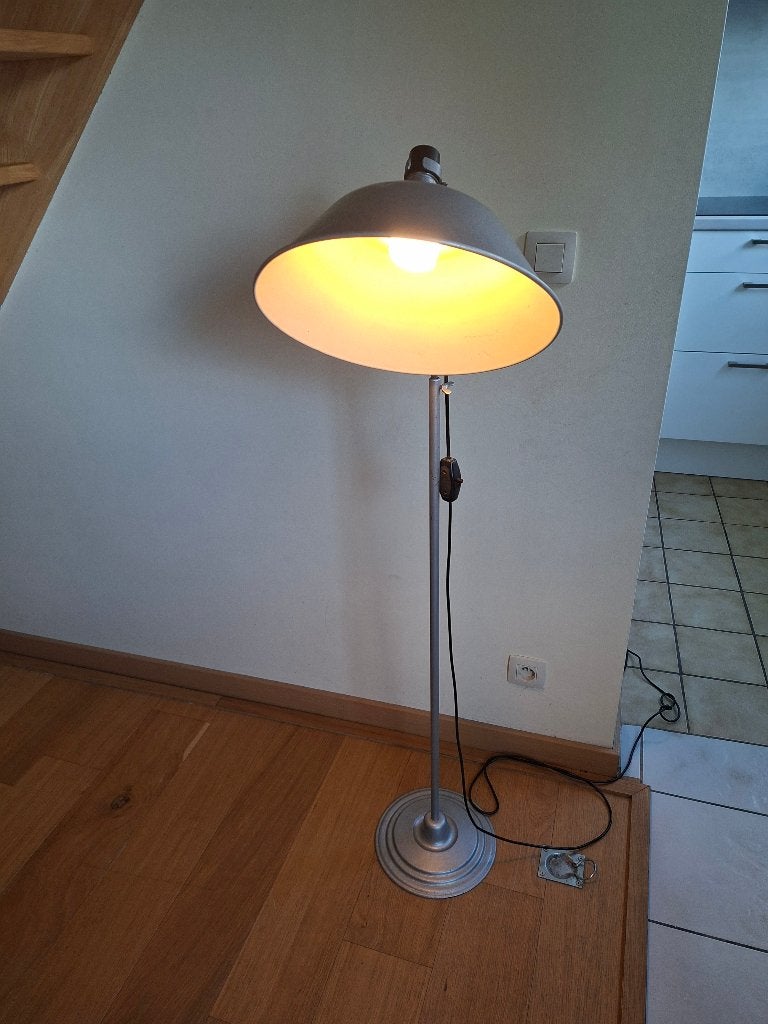 Vintage industriële staande lamp (grijs), Ophalen, Gebruikt, E27 (groot), Vintage, industrieel, retro