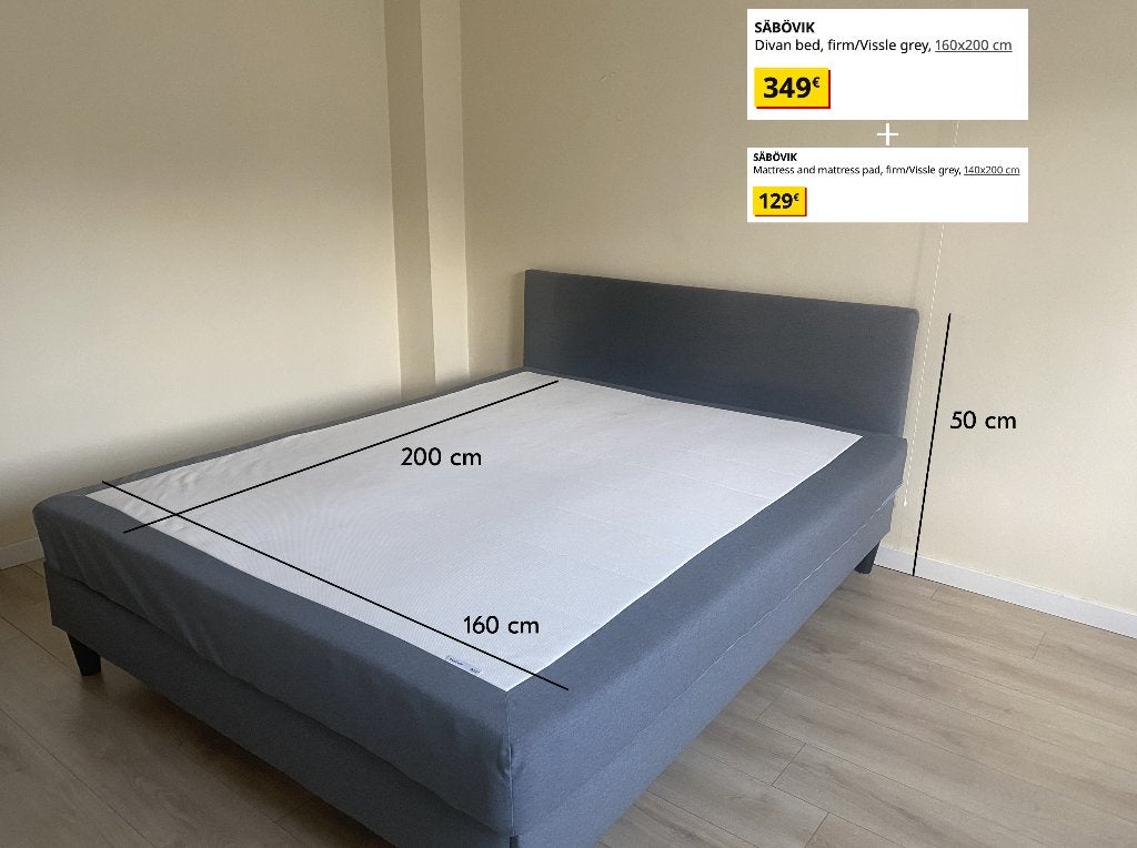 Lit double IKEA, Gris, Tissu, Enlèvement, Utilisé