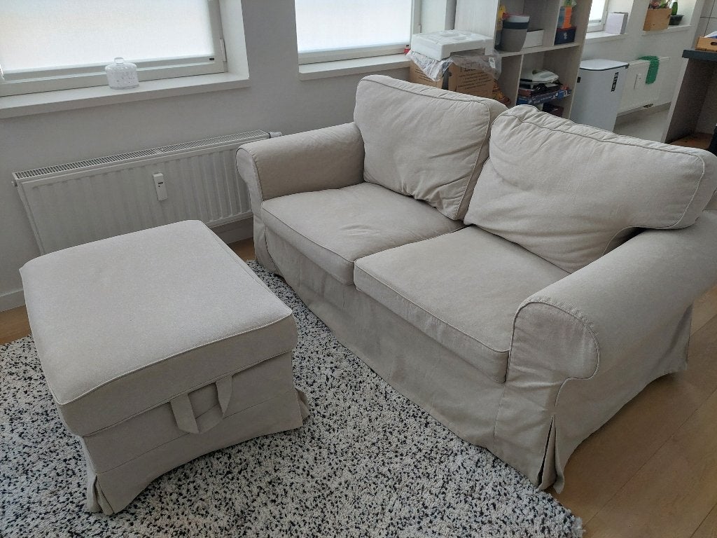 Canapé 2 places + pouf EKTORP, Moins de 75 cm, Bois, Enlèvement, Utilisé