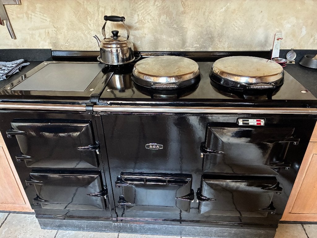 4-oven elektrisch AGA-fornuis met AIMS, Ophalen, Gebruikt, Warmhoudplaat, 90 tot 95 cm