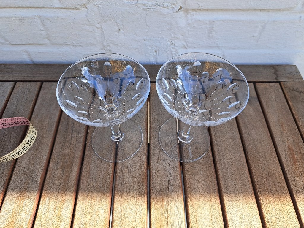 2 antieke kristallen Marie Antoinette champagne coupes, Antiek en Kunst, Ophalen