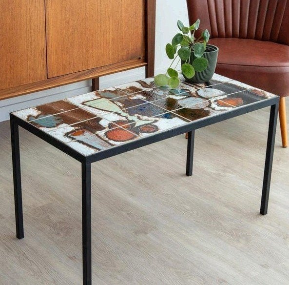 table basse vintage avec plateau en céramique, Enlèvement