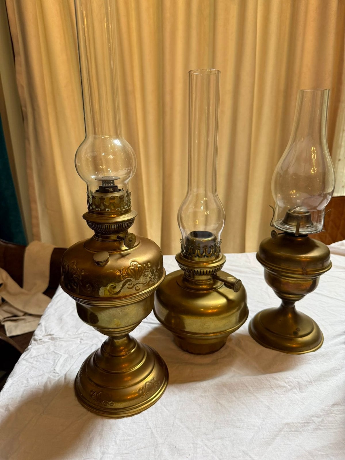 Set van 3 authentieke petroleumlampen, Antiek en Kunst, Antiek | Verlichting, Ophalen