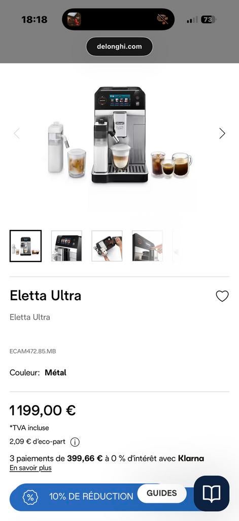 Vends machine à café deLonghi Eletta Ultra, Neuf, Combiné, Café en grains, Enlèvement