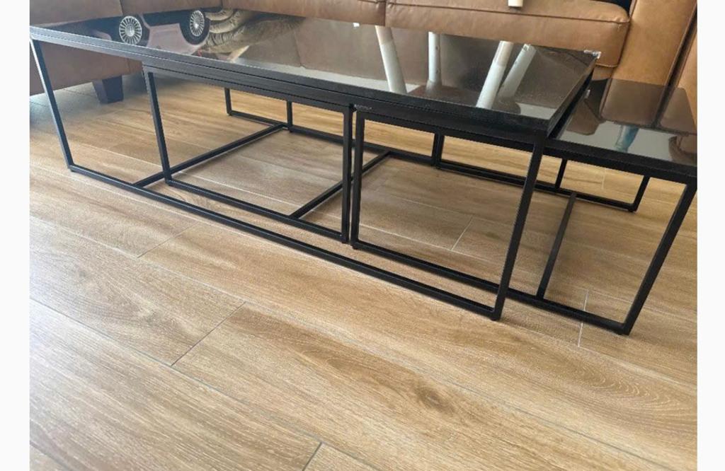 Marmeren tafel met 2 bijzettafels, Huis en Inrichting, Ophalen, Zo goed als nieuw, Zwart