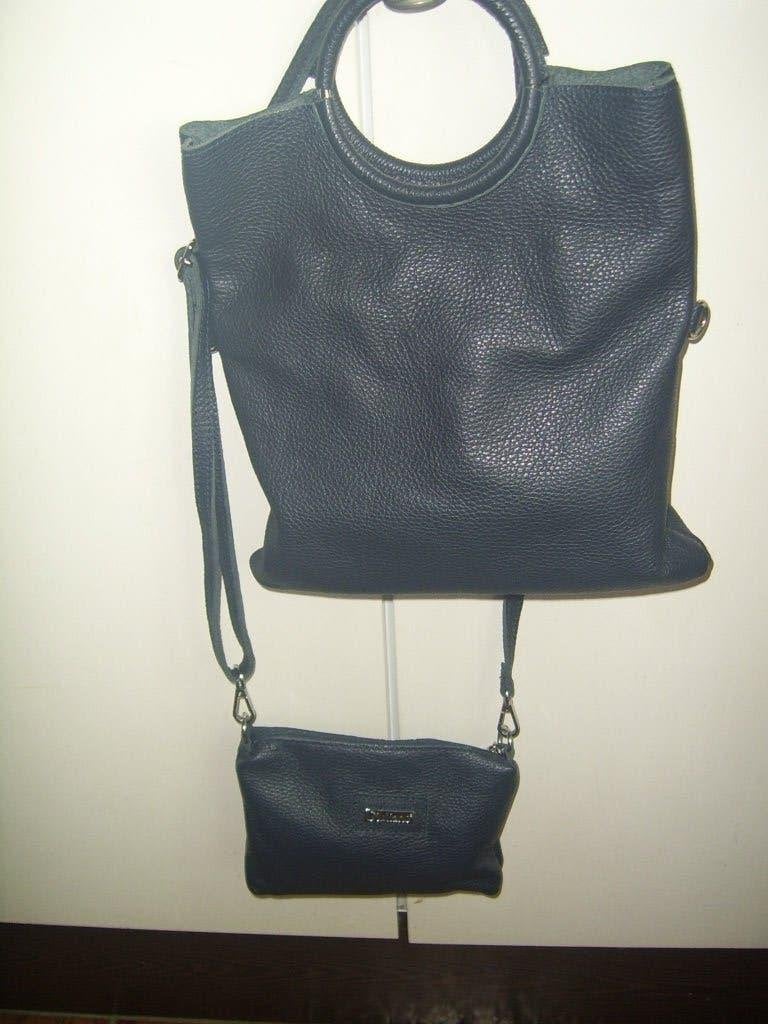 très beau sac en cuir avec sa pochette, neuf!, Enlèvement ou Envoi, Neuf, Bleu