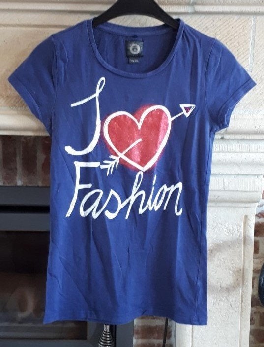 T-shirt - manches courtes - bleu - imprimé - 170/176 - 1,00€, Enfants & Bébés, Vêtements enfant | Taille 170, Envoi, Utilisé, Fille