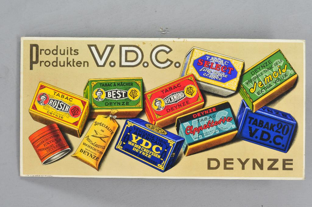 plaque carton Produits Produkten V.D.C.  DEYNZE tabac PLV, Collections, Envoi