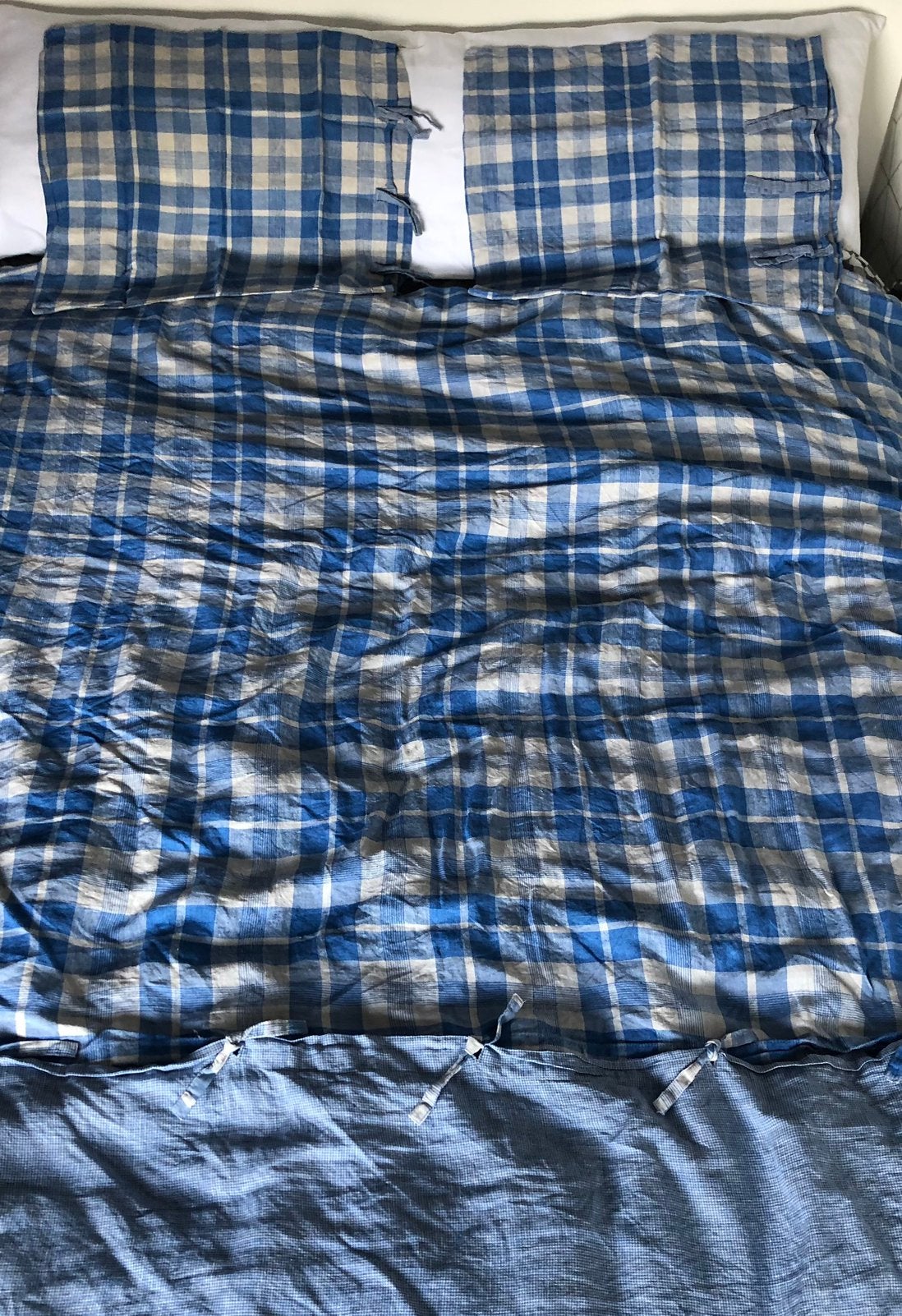 IKEA dekbedovertrek 2-persoons 100% linnen, Blauw, Tweepersoons, Ophalen of Verzenden, Zo goed als nieuw
