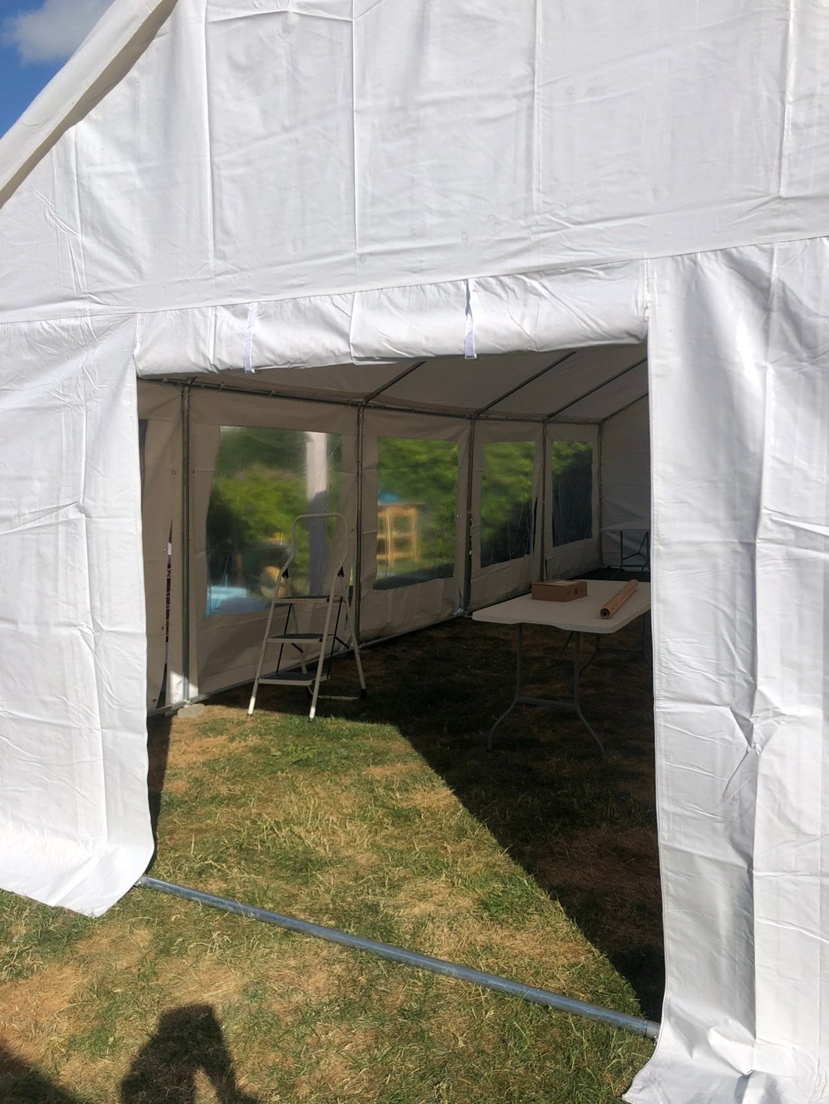 Partytent met grondbars 5x10m PVC, Tuin en Terras, Ophalen, Partytent, Zo goed als nieuw, 4 tot 6 meter