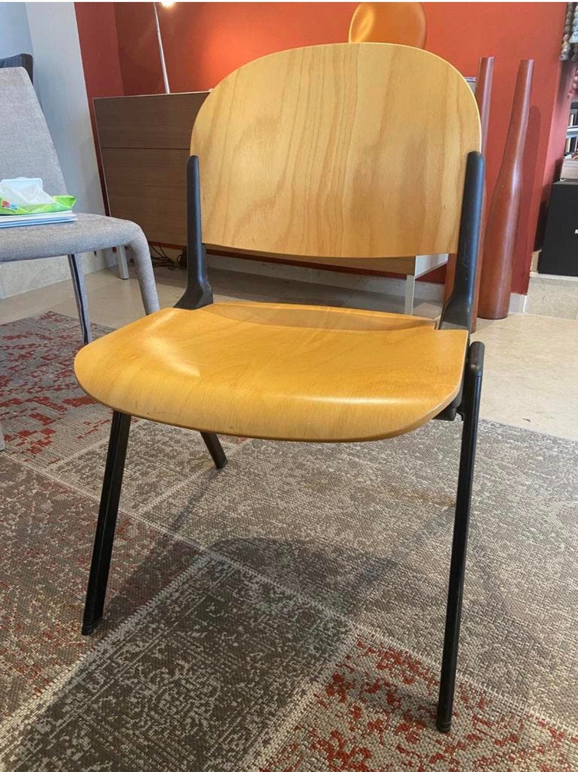 6 rugverende Piretti stoelen COMtract Castelli vintage, Maison & Meubles, Enlèvement, Bois, Vintage 70', Noir