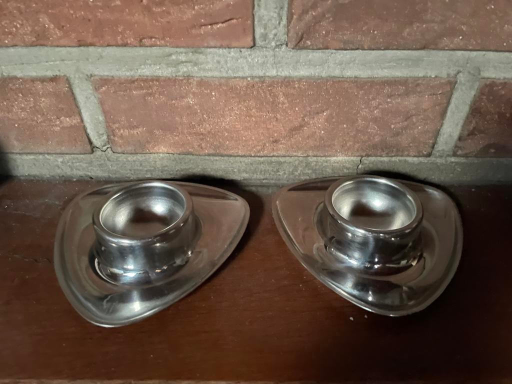 2 vintage inox Alessi eierdopjes, Argent, Métal, Comme neuf, Enlèvement