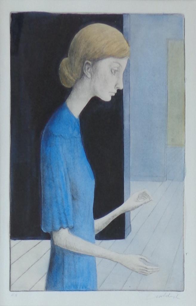 ROLAND DEVOLDER / INGETOGEN VROUW / ETS + AQUA 63x48cm KADER, Antiek en Kunst, Ophalen of Verzenden