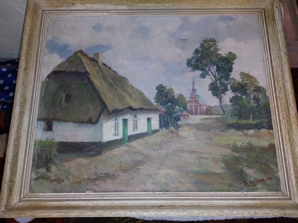 oud schilderij op doek, jaar 1982, Antiek en Kunst, Ophalen of Verzenden