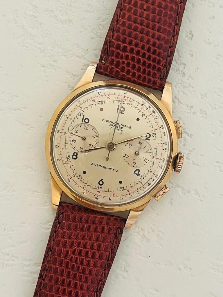 Vintage 18k goud chronographe suisse horloge, Handtassen en Accessoires, Horloges | Heren, Gebruikt, Polshorloge, Overige merken