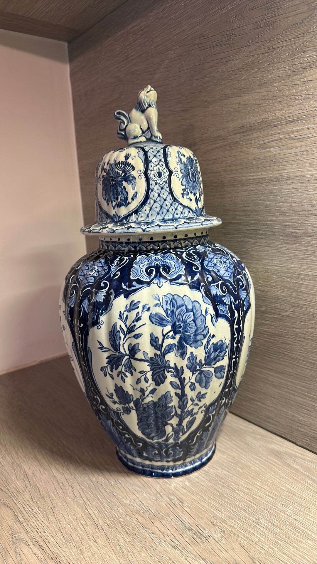 Vintage Delfts Blauwe Dekselvaas – Royal Sphinx Maastricht, Antiek en Kunst, Ophalen of Verzenden