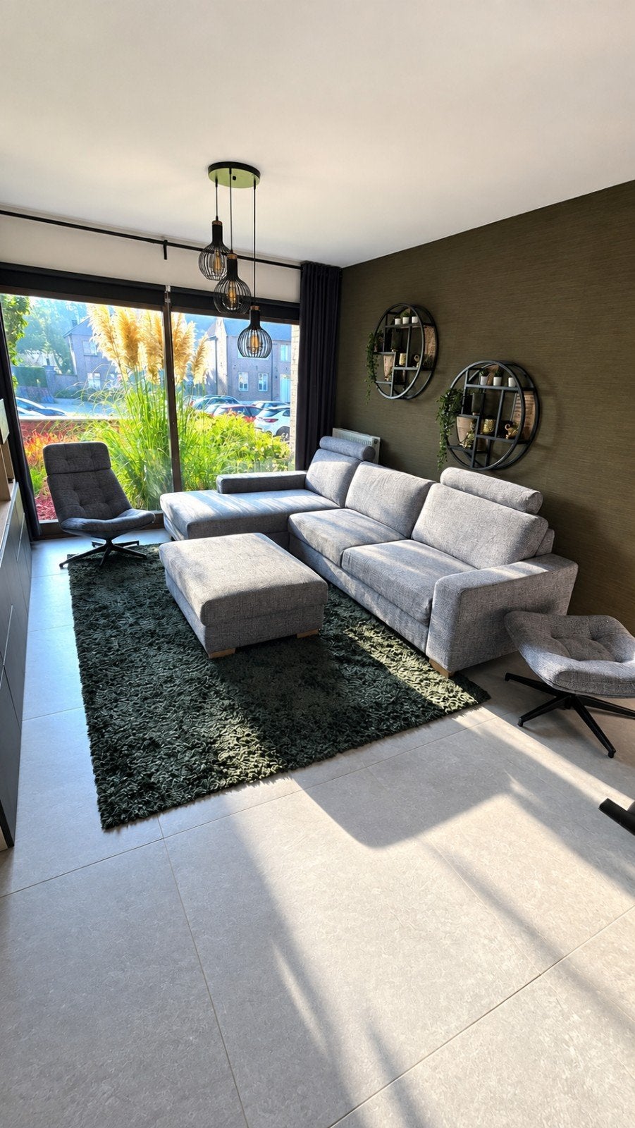 CANAPÉ D'ANGLE INCL. FAUTEUIL RELAX, POUF ET REPOSE-PIEDS, Enlèvement, Comme neuf, Tissus, Tijdloos