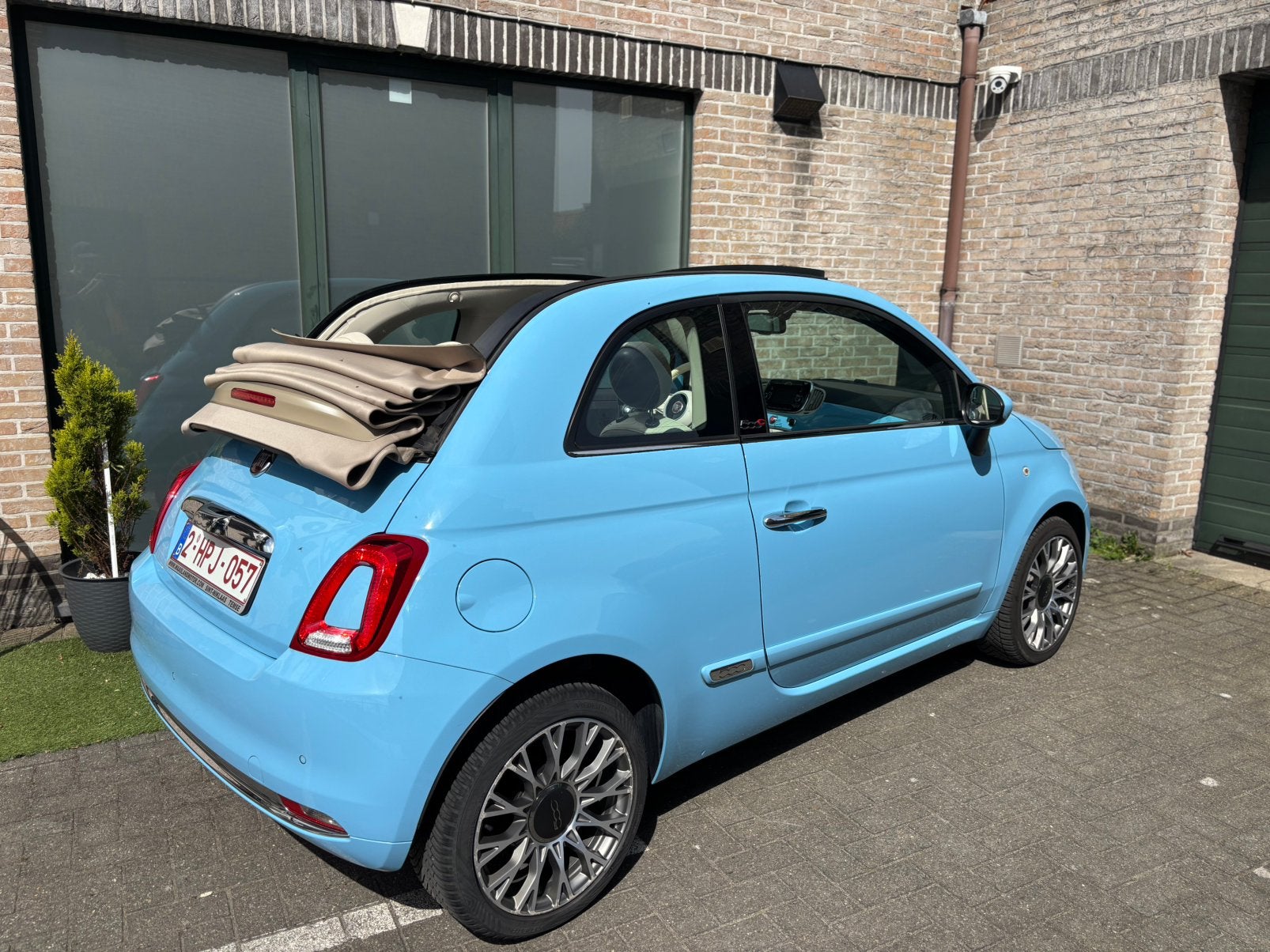 Fiat 500C, Dealer onderhouden, Cabriolet, Blauw, Leder en Stof