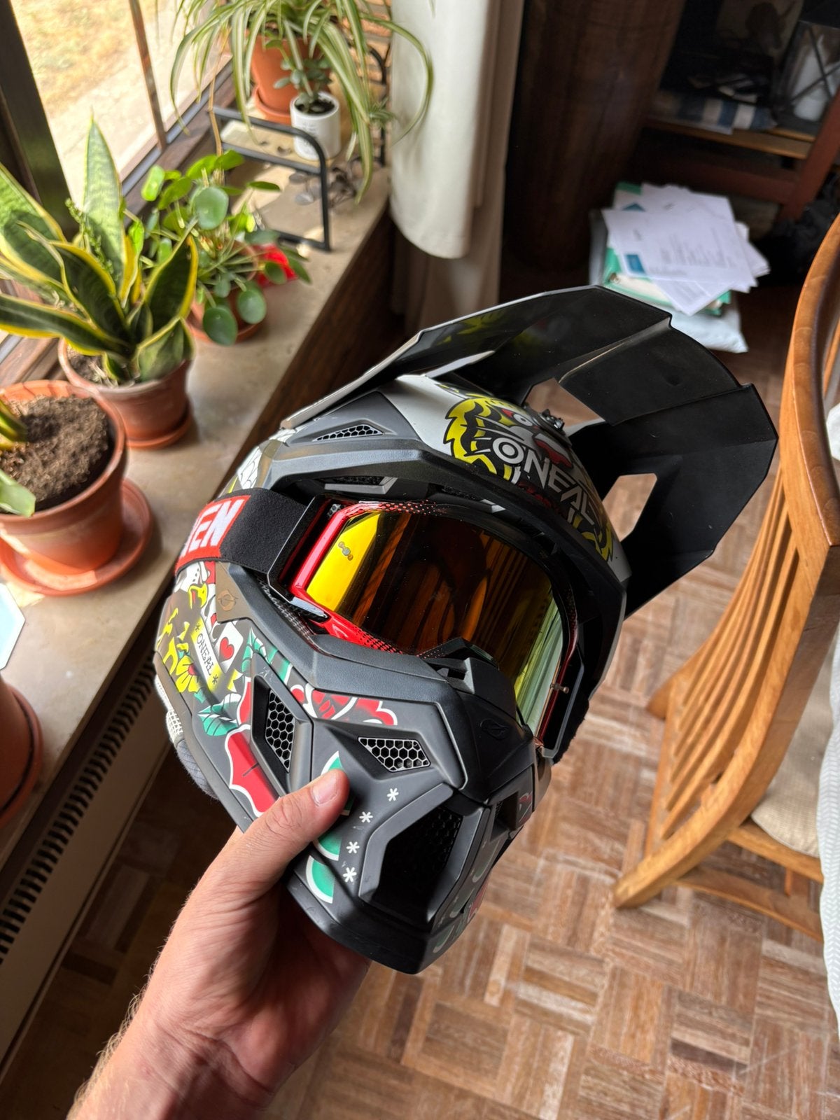 Oneal motor helm met raven cross bril maat L, Motoren, Ophalen, L