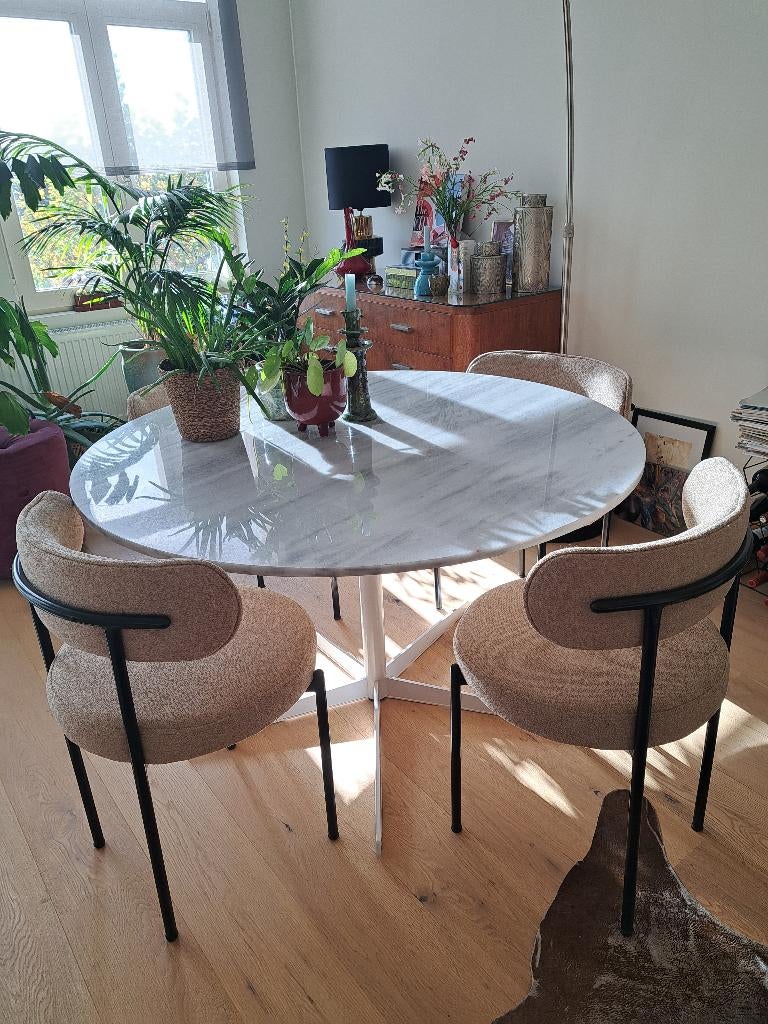 Ronde eettafel met marmeren blad – modern design, Huis en Inrichting, Ophalen, Gebruikt, Rond